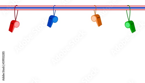 Four Whistles Hanging on A Stripe Ribbon