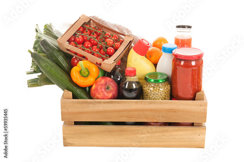 Wooden crate dairy groceries photo