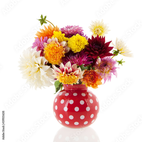 Fototapeta Naklejka Na Ścianę i Meble -  Bouquet Dahlias in red vase