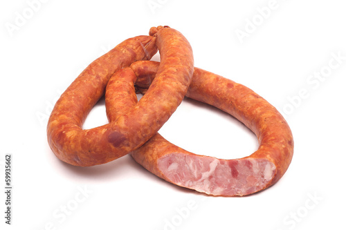 two rings of smoked sousages with section