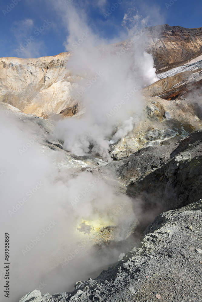 In crater of active volcano of Kamchatka