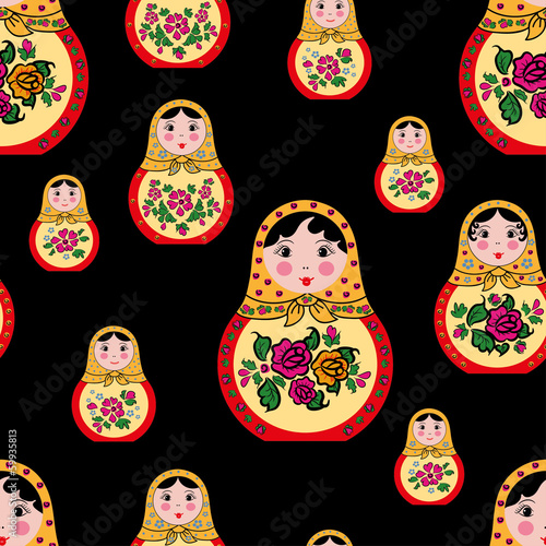 seamless pattern with russian matryoshka dolls