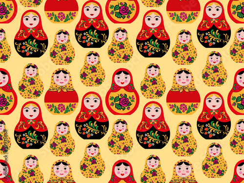 seamless pattern with cute russian dolls