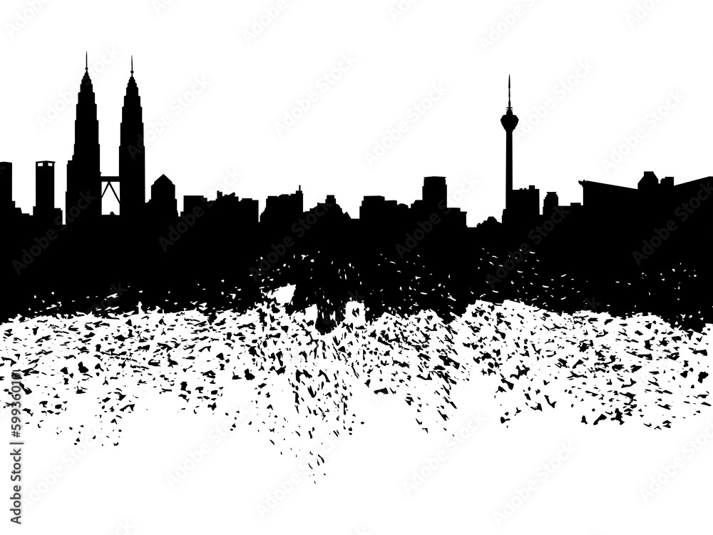 Fototapeta premium Kuala Lumpur skyline grunge silhouette illustration
