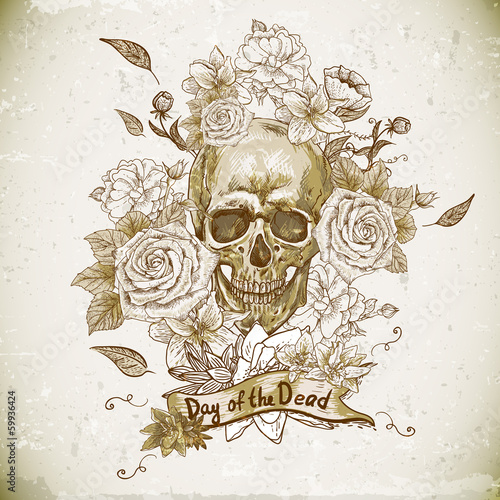 Skull with Roses Day of The Dead