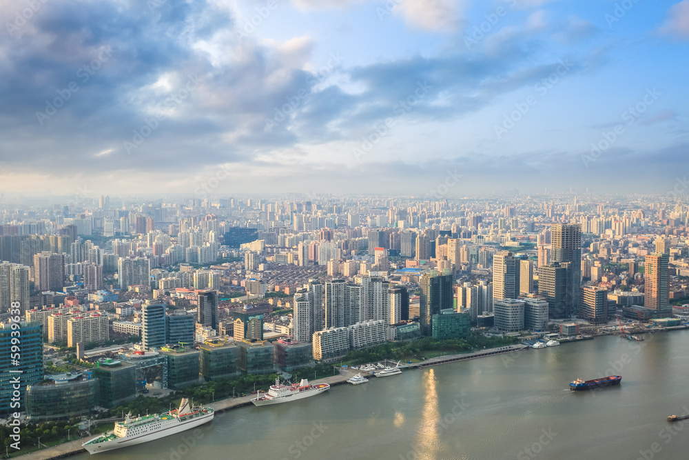 modern city skyline aerial view in shanghai modern city skyline aerial view in shanghai