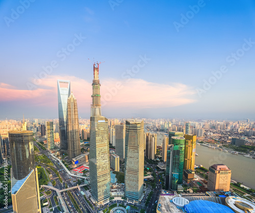 modern shanghai at dusk