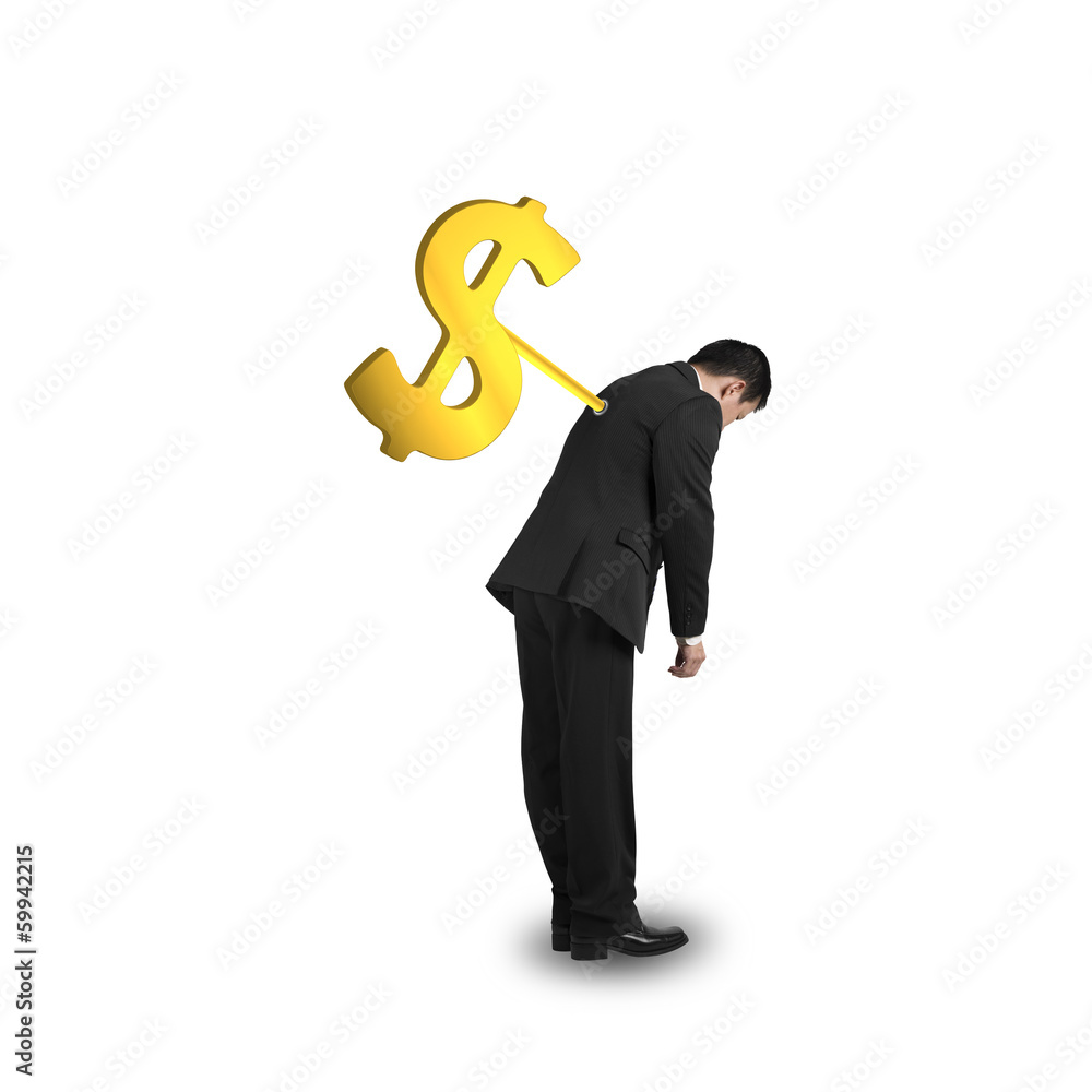 Businessman with money symbol winder on his back Businessman with money symbol winder on his back