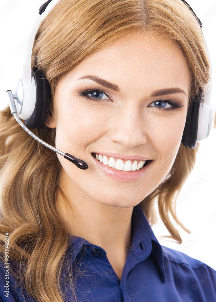 Support phone operator in headset, isolated Support phone operator in headset, isolated