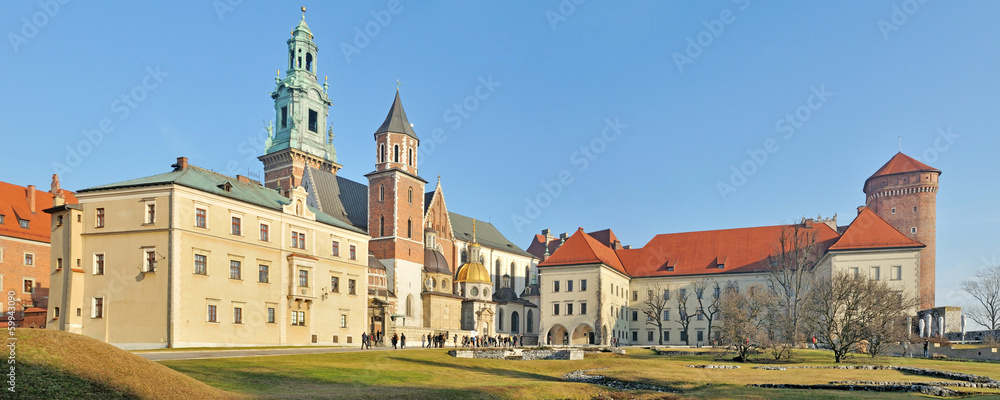 Wawel Royal Castle -Stitched Panorama - obrazy, fototapety, plakaty 