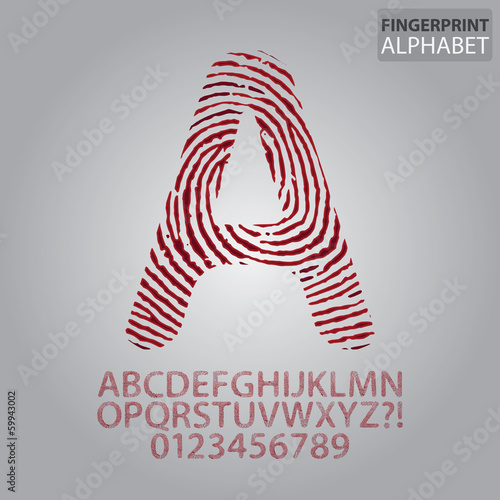Bloody Fingerprint Alphabet and Numbers Vector
