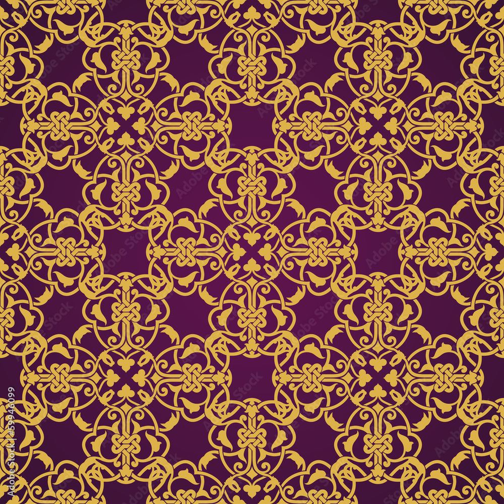 Seamless yellow and violet pattern in arabic or muslim style