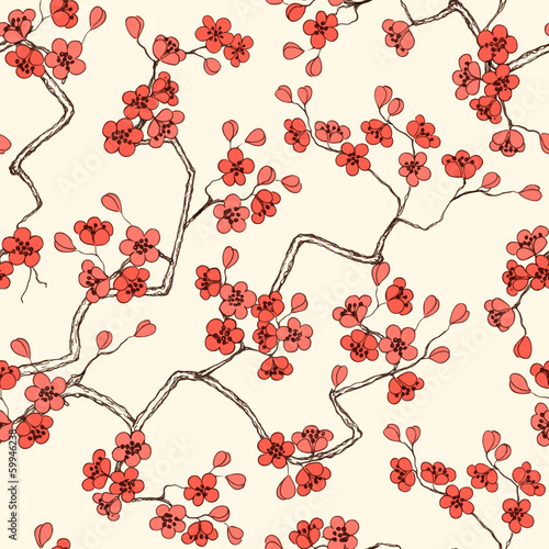 Sakura blossoms seamless pattern