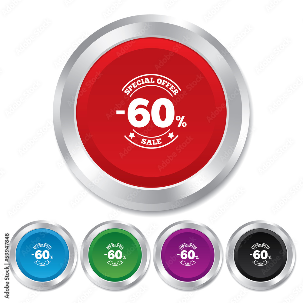 60 percent discount sign icon. Sale symbol. 60 percent discount sign icon. Sale symbol.