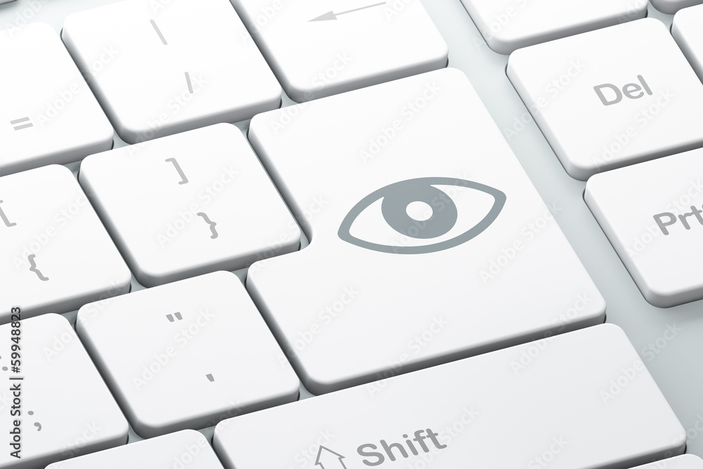 Protection concept: Eye on computer keyboard background Protection concept: Eye on computer keyboard background
