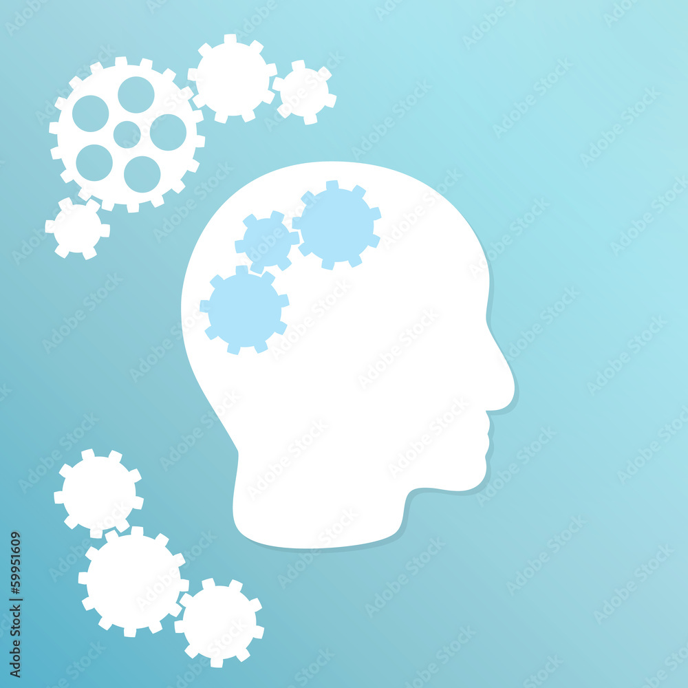 blue background with cogwheel and head blue background with cogwheel and head