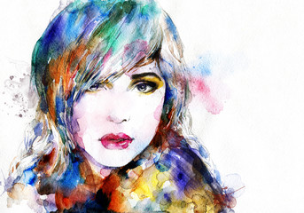 Leinwandbilder Aquarell Gesicht Beautiful woman face. watercolor illustration  © Anna Ismagilova