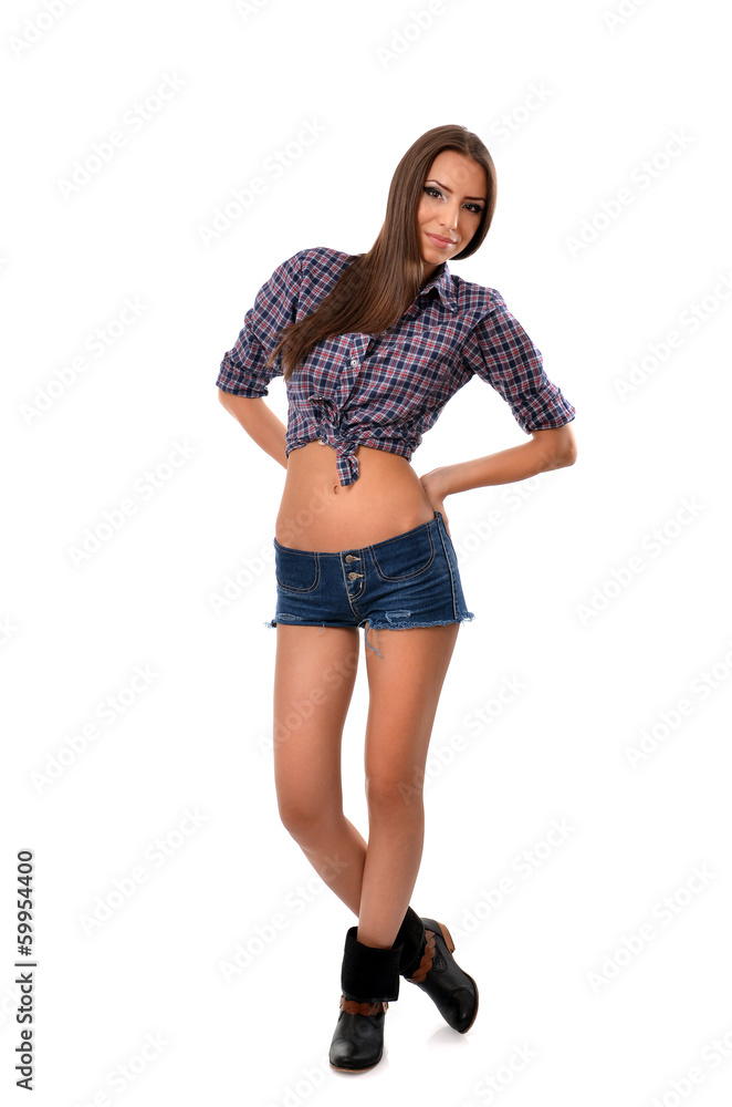 Full length portrait of a coutry girl with legs crossed Full length portrait of a coutry girl with legs crossed