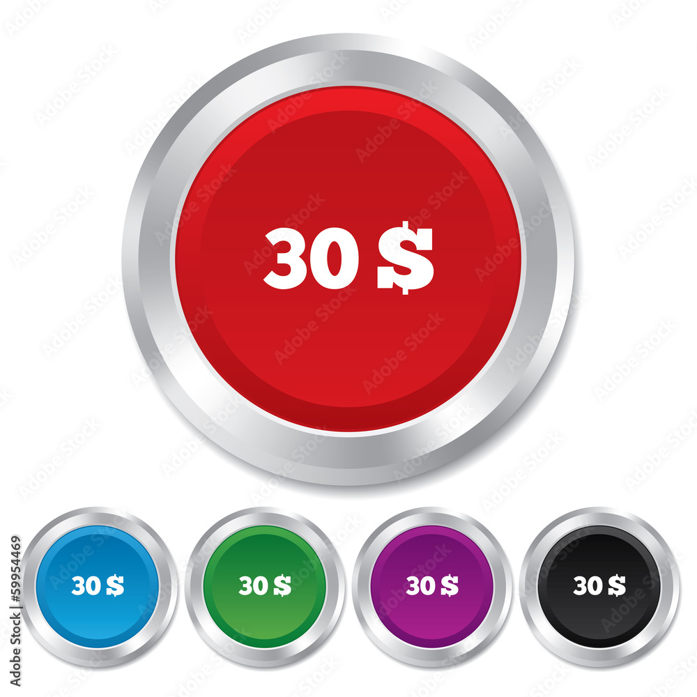 30 Dollars sign icon. USD currency symbol. 30 Dollars sign icon. USD currency symbol.
