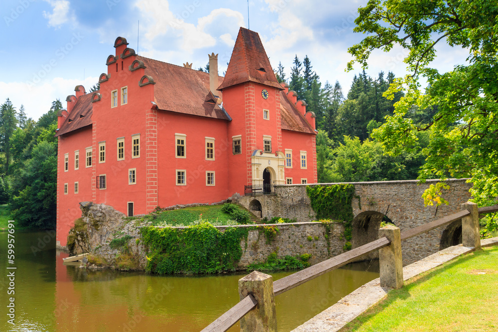 Naklejka premium Red water chateau Cervena Lhota in Southern Bohemia, Czech Repub