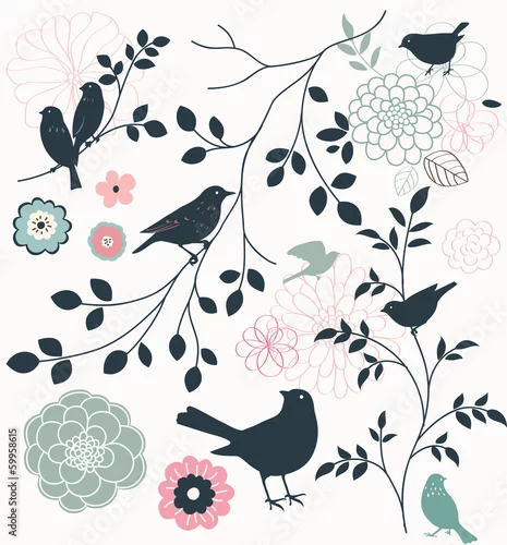 Naklejka na ścianę Ptak i kwiat