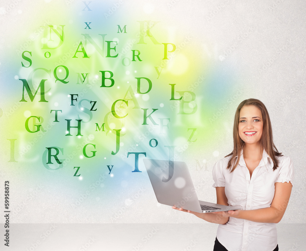 Business women with glowing letter concept