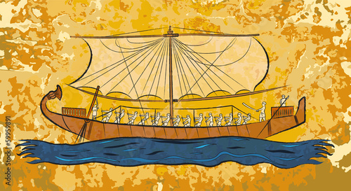Egyptian papyrus boat fresco
