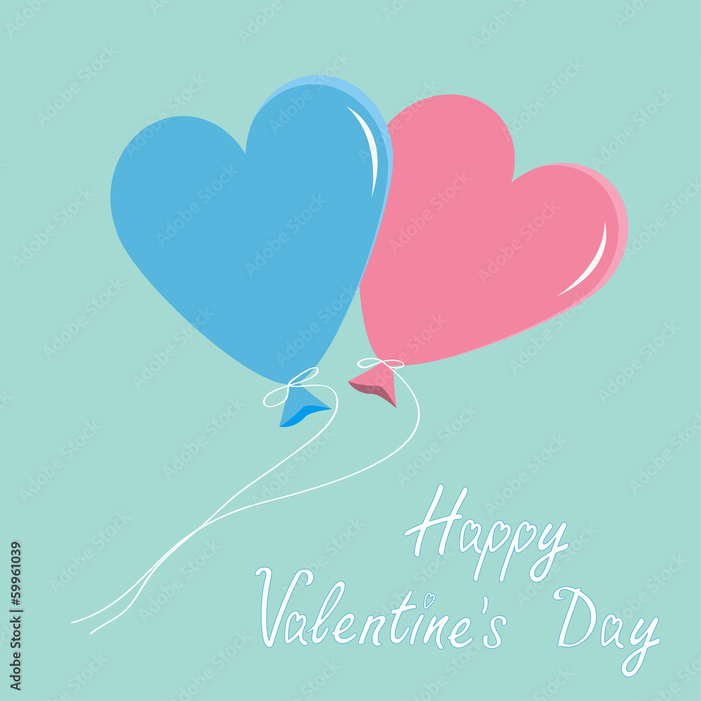 Blue and pink balloons in shape of heart. Happy Valentines Day c