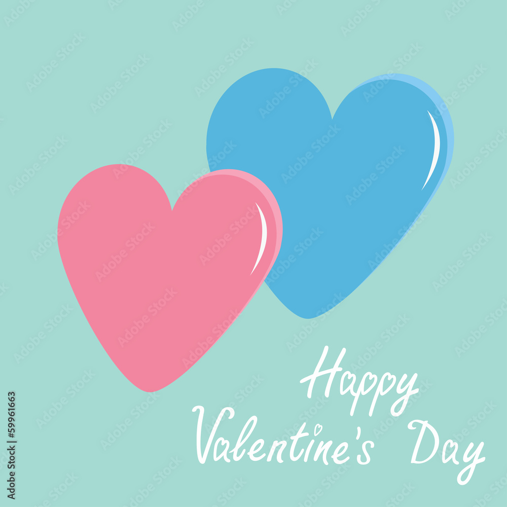 Pink and blue hearts. Happy Valentines Day card.