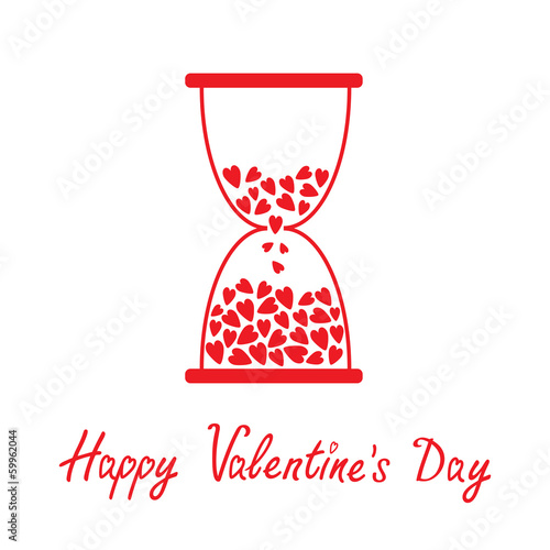 Love hourglass with hearts inside. Happy Valentines Day card.