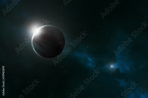 Planet in deep space with nebula and stars
