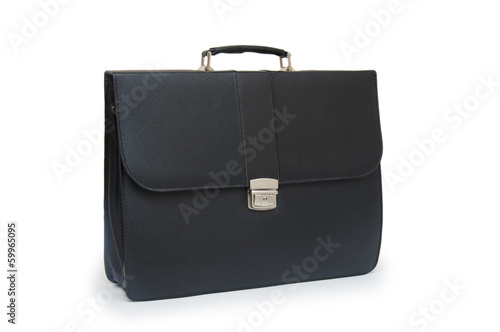 Black business briefcase (front view) on white background