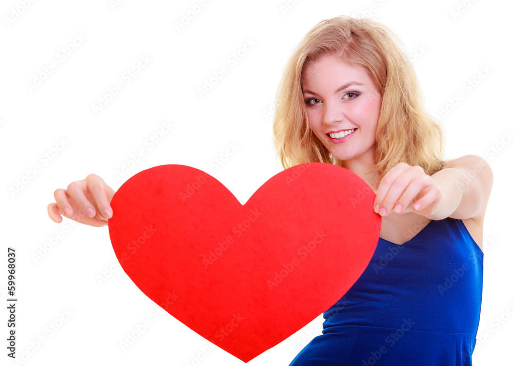 Red heart. Love symbol. Woman hold Valentine day symbol. Red heart. Love symbol. Woman hold Valentine day symbol.