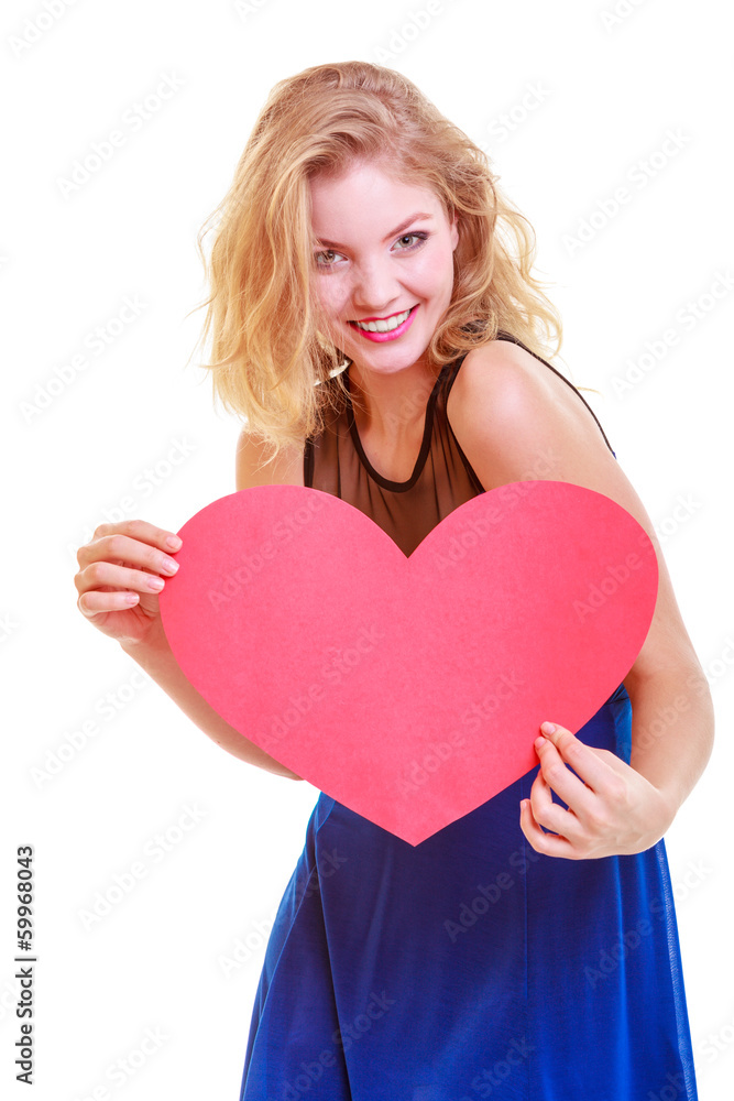Red heart. Love symbol. Woman hold Valentine day symbol. Red heart. Love symbol. Woman hold Valentine day symbol.