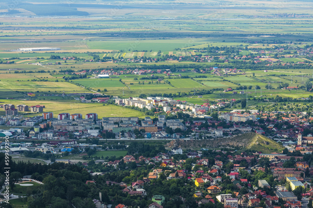 Wide aerial view of Brasov suburbs, Romania.