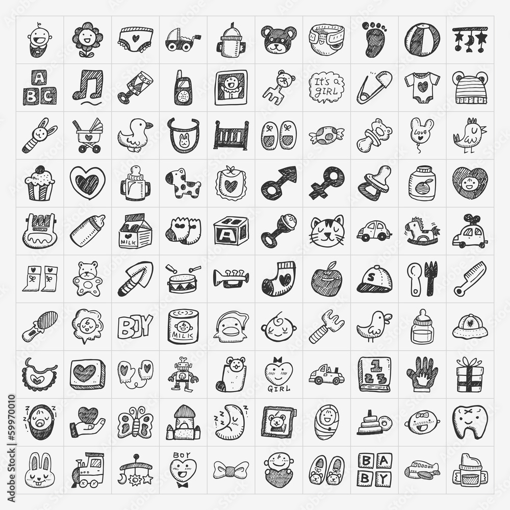 doodle baby icon sets