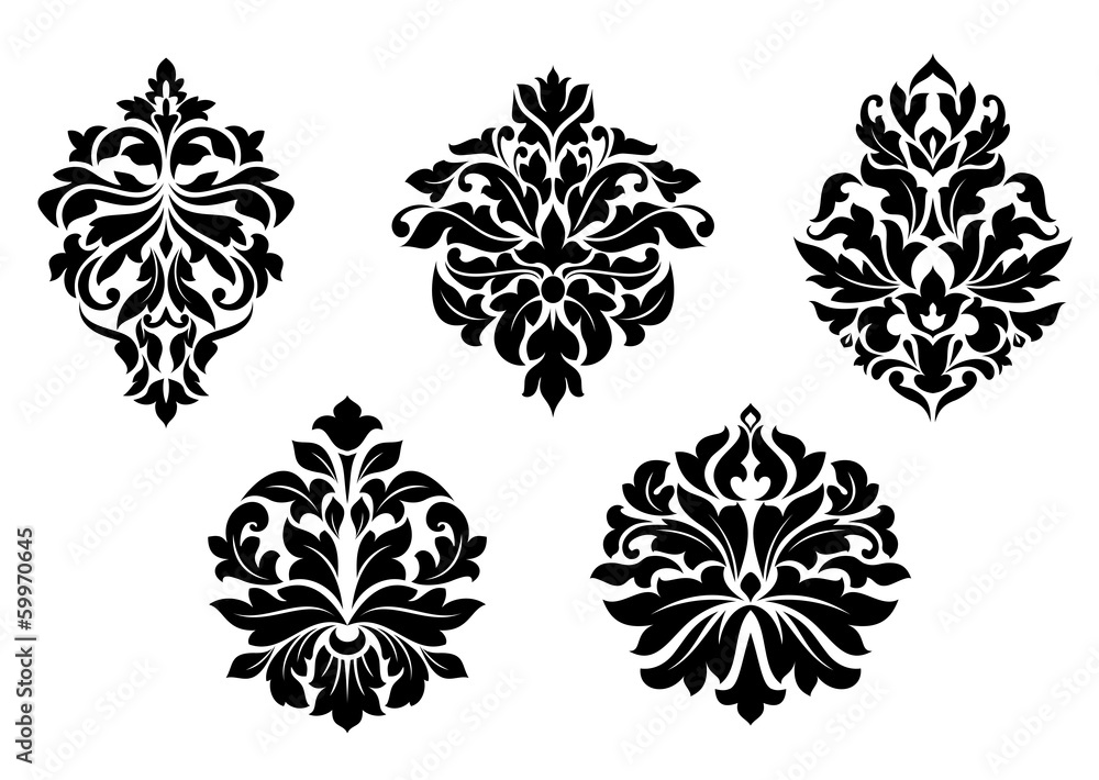 Floral and foliate damask design elements