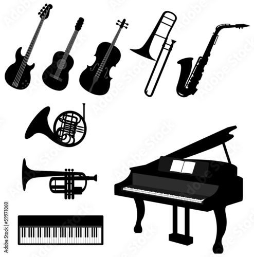 Set of silhouette musical instrument icons