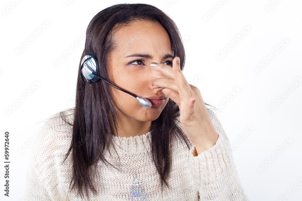 Customer Representative girl with headset Customer Representative girl with headset