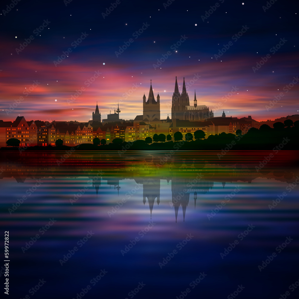 Obraz premium abstract background with silhouette of cologne and sunrise