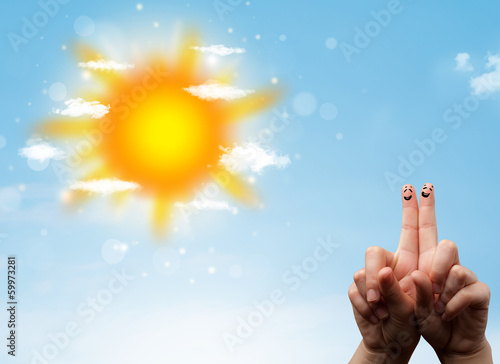 Cheerful finger smileys with bright sun and clouds illustration