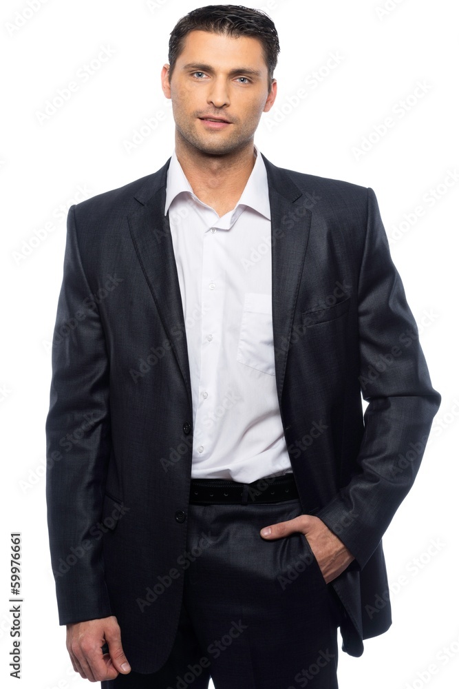 Handsome young man in black suit and white shirt Handsome young man in black suit and white shirt
