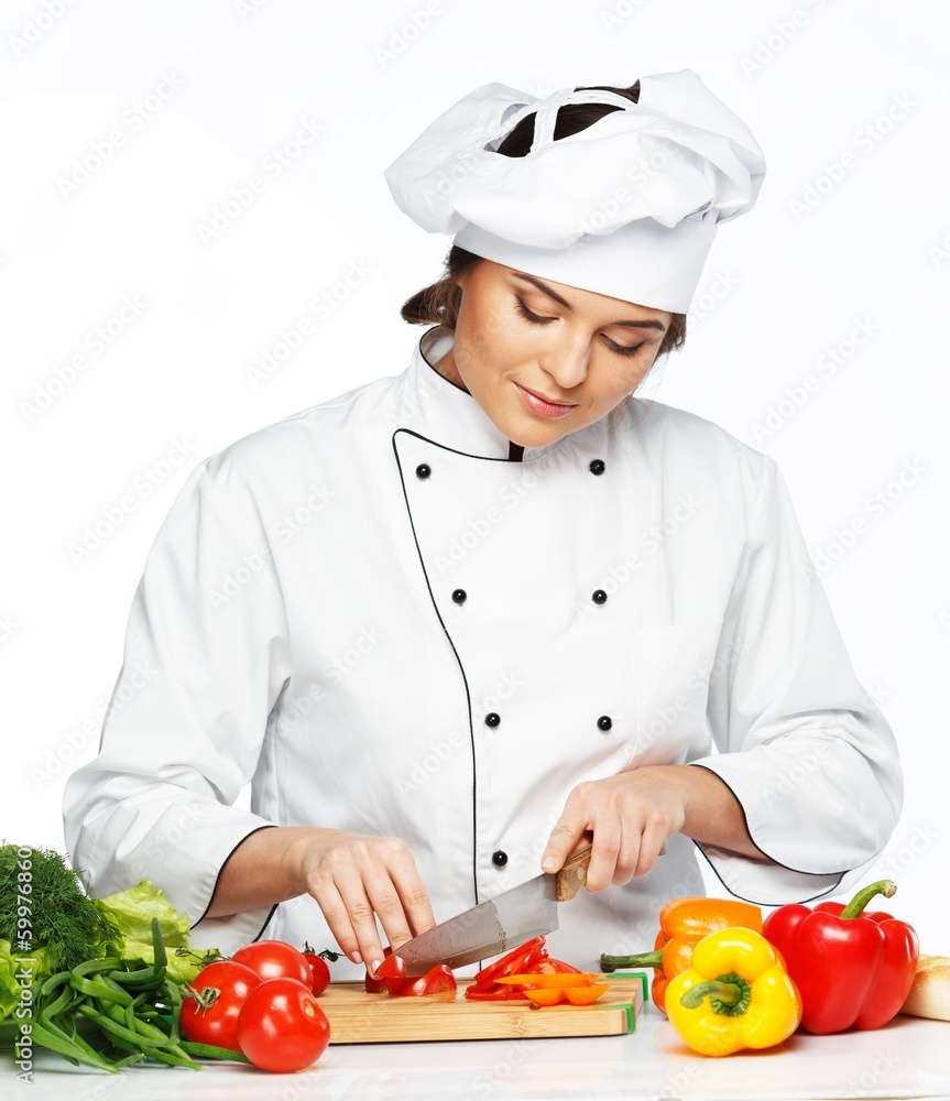 Beautiful young woman cook cutting fresh vegetables Beautiful young woman cook cutting fresh vegetables
