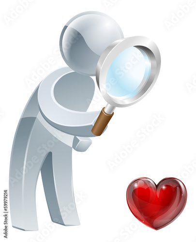 Heart magnifying glass man