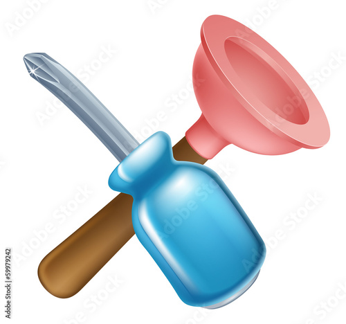 Crossed screwdriver and plunger tools