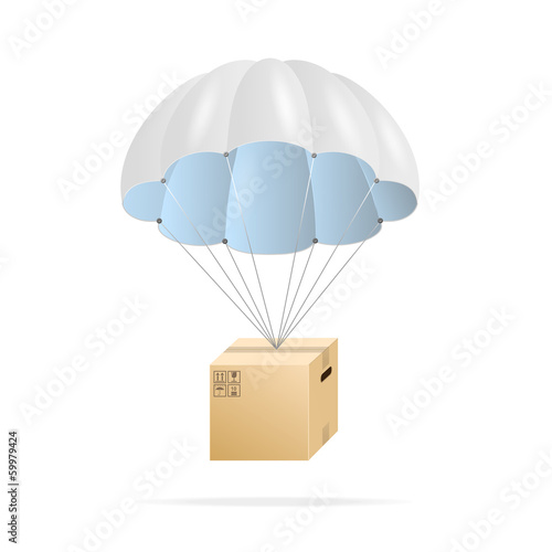 White parachute with cardboard box