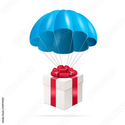 Blue Parachute with a gift box