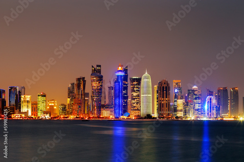 Doha  Qatar at Dusk is a beautiful city skyline
