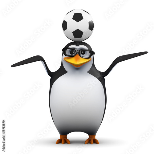 Academic penguin with a football on his head © Steve Young