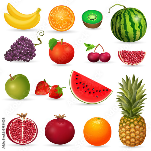 Set of juicy fruit isolated